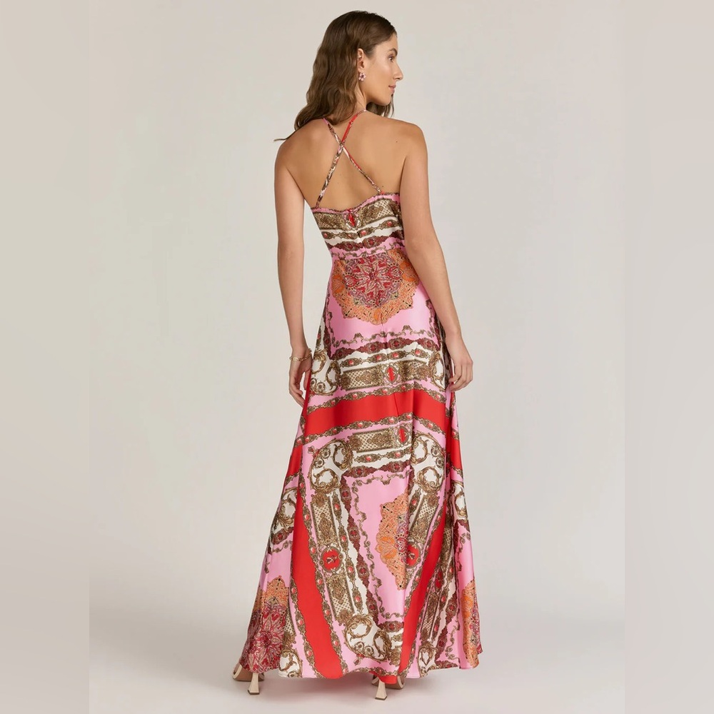 Aakaa Pink and Red Patterned Maxi Dress NWOT - Picture 2 of 6
